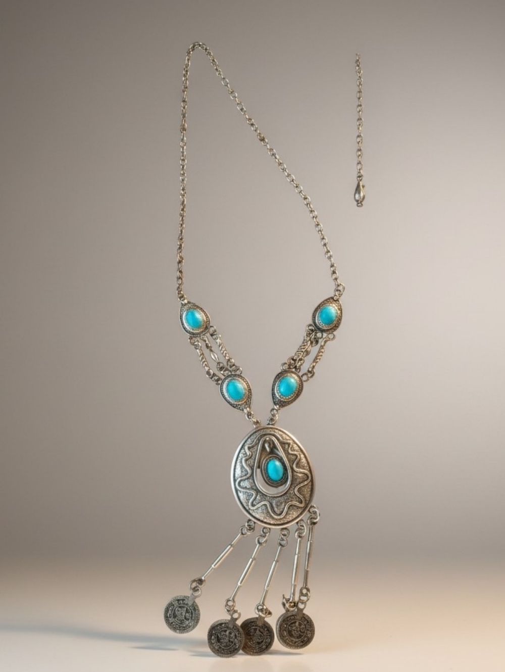 Turquoise Pendant Statement Necklace - Silver-tone Women’s Jewelry